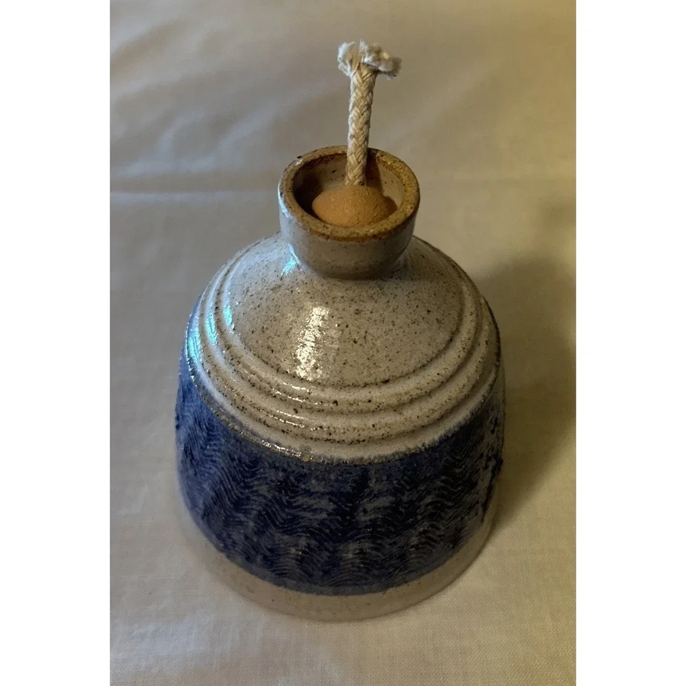 Handmade Stoneware Clay Pottery Glazed Oil Lamp 4.5 tall, Primitive Signed maker